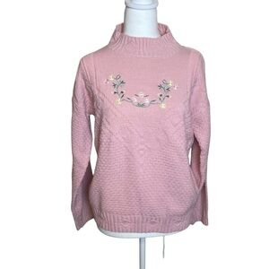 Vintage Pink Floral Embroidered Sweater Small Cottagecore Grannycore Coquette
